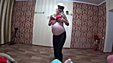 Pregnant milf gets naughty with lesbian in panties