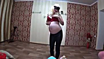 Pregnant milf gets naughty with lesbian in panties