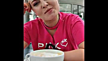 Girl blows dude, swallows cum for coffee