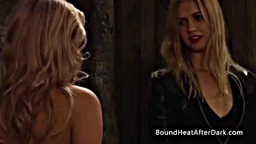 Lesbian mistress brutally whips and punishes blonde slave