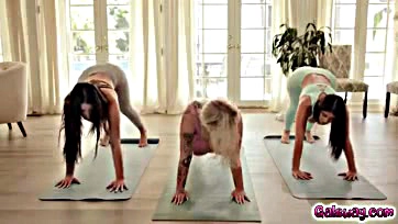 Fetish yoga routines by Kali, Violet, and Carolina