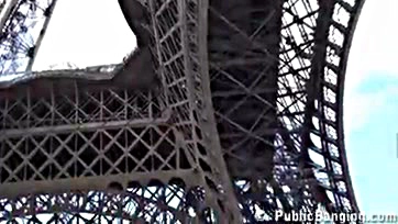 Public sex orgy at Eiffel Tower with blowjob and penetration