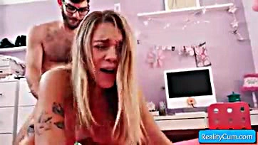 Gia Derza rides massive cock, reaches intense climax