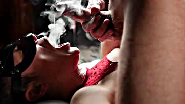 Cat-Woman's mouth fills with cum while smoking