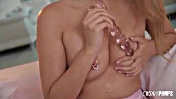 Sexy Latina strips, sucks dildo, and masturbates