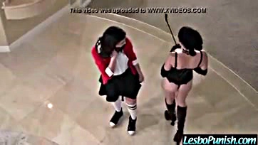 Teen girl gets pounded by lesbian meanies