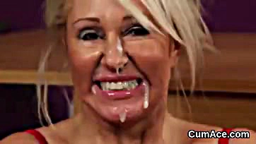 Girl swallows entire cum load on her face