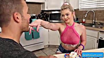 Kay's natural tits seduce neighbor in kitchen