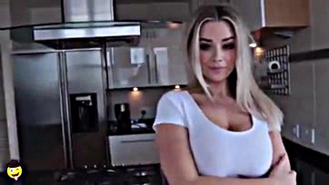 Blonde bombshell flaunts massive tits, teases you shamelessly