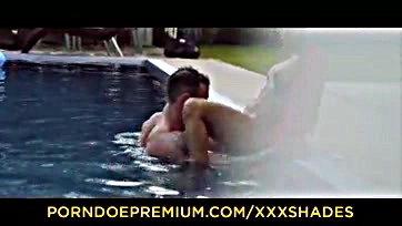 Poolside sex between goddess and a man