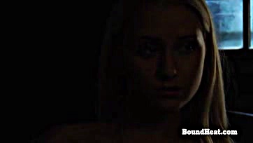 Blonde slave's thonged masturbation sparks instant disappearance