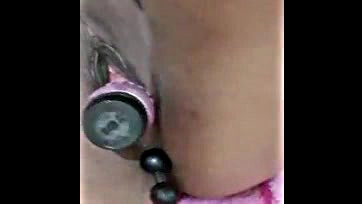 Anal play with vibrator and Chinese balls, intense pleasure