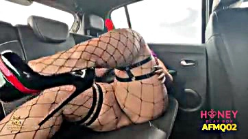 Masturbating in Uber with sex toy and honey