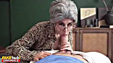 Sexy granny gets horny and sucks massive cock