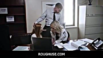 Teen trio bangs milf and boss in office