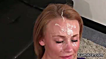 Sexy woman receives facial cum shot, swallowing eagerly