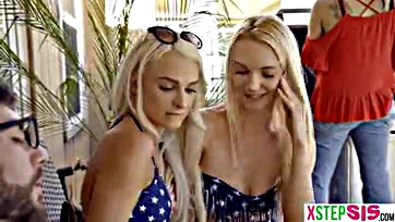 Blonde teens celebrate Independence Day with a massive cock