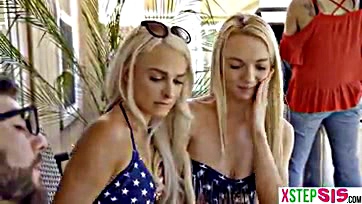 Blonde teens celebrate Independence Day with a massive cock