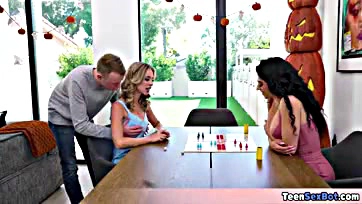 Blonde stepmom, GF engage in explicit board game play