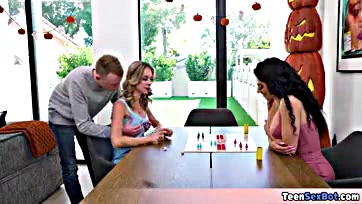 Blonde stepmom, GF engage in explicit board game play