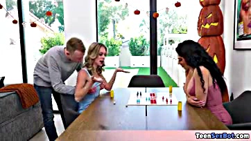 Blonde stepmom, GF engage in explicit board game play