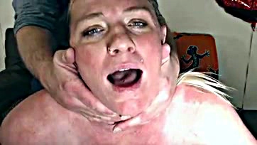 Blonde milf gets rough sex on webcam, big belly