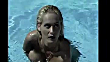 Blonde gets oral sex and anal sex by the pool