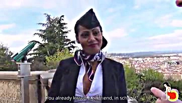 Big-titted flight attendant performs rough anal sex