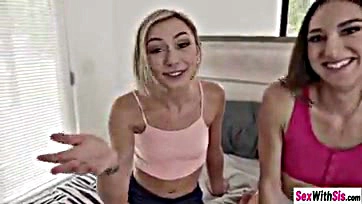 Teen sisters get screwed by horny stepbro