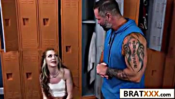 Foxy teen begs for rough locker-room pounding