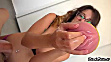 Sister helps me with a wet fart and Fleshlight