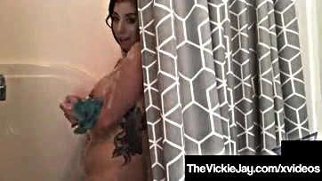 Vickie Jay gets a cummy cock after shower