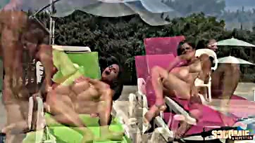 Marie and Candie get a poolside blow job