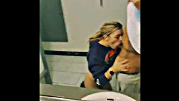 Teen blonde gets fucked in bathroom by sneaky dude