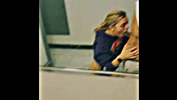 Teen blonde gets fucked in bathroom by sneaky dude