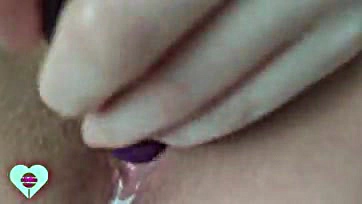 Sister-in-law shows vulva's wet state during climax