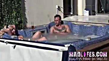 Steamy hot tub romp ends in group sex