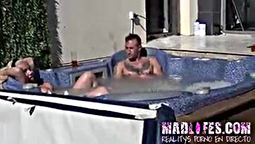 Steamy hot tub romp ends in group sex