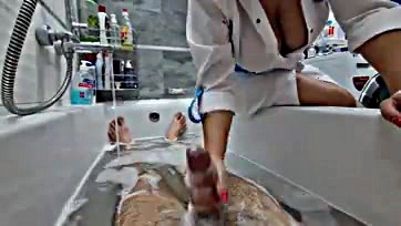 Nurse gives dude a bathroom blow job