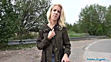 Public agent has loud outdoor sex with a blonde