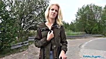 Public agent has loud outdoor sex with a blonde