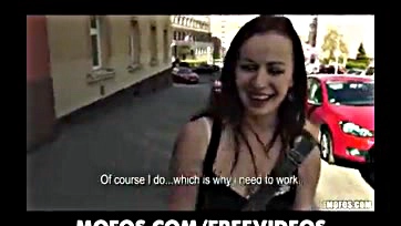 Czech redhead gets paid to publicly undress and fornicate