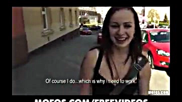 Czech redhead gets paid to publicly undress and fornicate