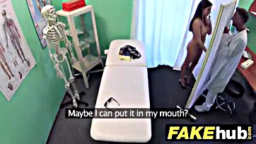 A doctor's cum is swallowed by a tall brunette