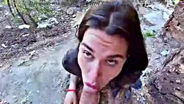 Public oral sex with cum in a crowded outdoor setting