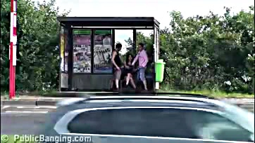 Girl gets threesome at bus stop, all three have sex