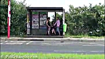 Girl gets threesome at bus stop, all three have sex