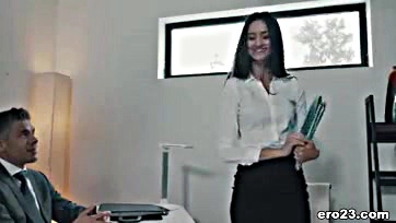 Sexy secretary Eliza Ibarra gets boss Mick's massive cock