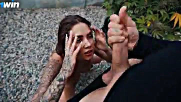 A Colombian pornstar performs oral sex outdoors