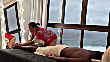 Asian masseuse gives black man a hot blow job